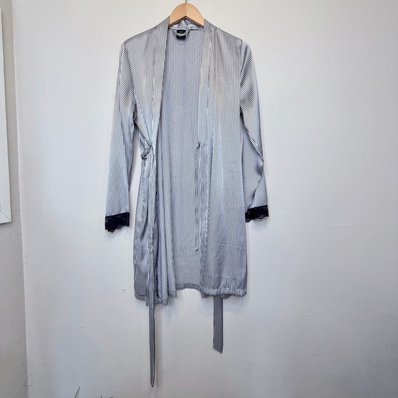Apt. 9 | Striped Satin Lace Cuffs Open Front Belted Mini Robe - Picture 3 of 16